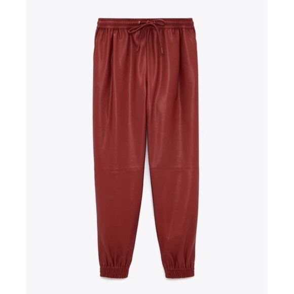 NWOT Zara burgundy red faux leather jogger inspired pants, S - Picture 3 of 6